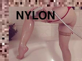 cul, baignade, babes, pornstar, pieds, bas, douche, solo, brunette, en-nylon