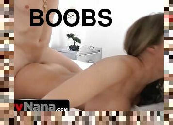 Horny And Lonely Nana With Big Boobs Wants Some Youthful Meat And Takes Two Cocks At The Same Time