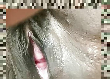 Cum running out of black pussy