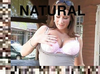 Katherine shows off her big natural tits in public