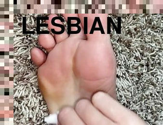 lésbicas, escravo, pés, suja, bonita, fetiche, dedos-do-pé