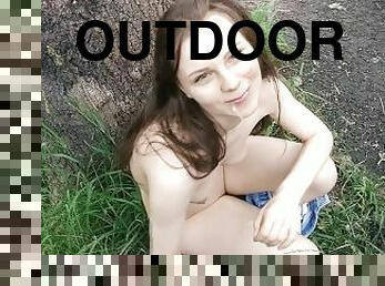 Shy cute girl dance outdoor and Getting A Mouth Full Of Cum