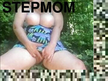 The Sun is out, so this nasty stepmom in swimsuit will have a outdoor play