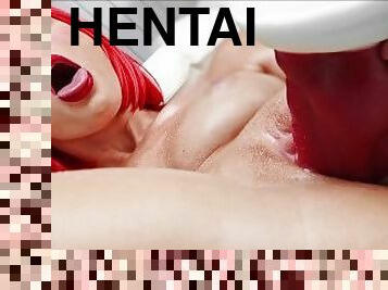 énorme, masturbation, orgasme, chatte-pussy, ejaculation-sur-le-corps, ejaculation-interne, doigtage, rousse, ejaculation, hentai