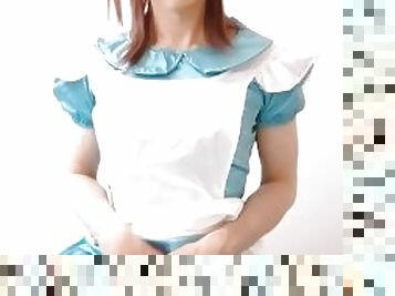 Japanese Crossdresser MARY wearing Satin Alice Maid Dress - FULL VID ON ONLYFANS