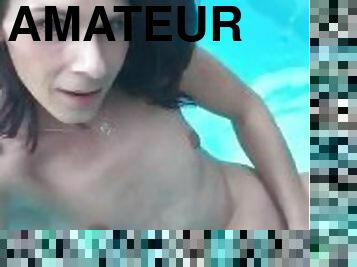 masturbation, orgasm, utomhus, amatör, leksak, pool, fetisch, ensam, små-bröst