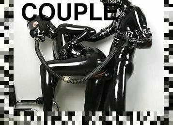 bdsm, couple, fétiche, latex, bondage, poupée, masque, caoutchouc