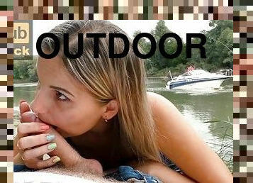 Outdoor Public Blowjob In The Rain - Almost Caught On The River