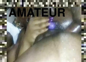 cul, masturbation, giclée, amateur, ébène, énorme-bite, jouet, point-de-vue, bite