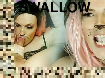 Transgirl Big Cock Play & Self Suck Cumswallow - Jessica Bloom in Cat Girl Makeup