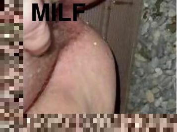 Fat milf pissing outside