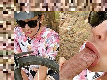 Beauty Cyclist asked me to fix her bike and paid with a Sloppy Outdoor Blowjob - KateKravets