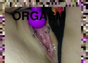 Pierced pussy after work masturbation and get orgasm