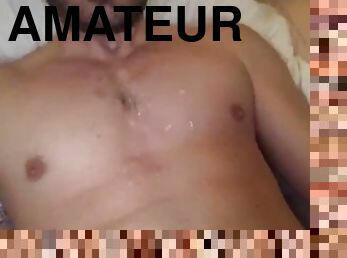 énorme, masturbation, amateur, ejaculation-sur-le-corps, énorme-bite, gay, maison, secousses, ejaculation, solo