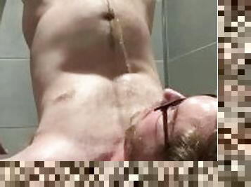 Blonde Boy Peeing On His Face and in His Mouth - Public Shower at the YMCA