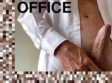 استمناء, مكتب-office, قذف-على-الجسم, صدمة, سولو, بيضاء