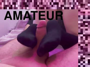 Amateur Teen Gf Closeup Pussy Licking Sloppy Handjob Foot Job And Cumshaw On Stockings