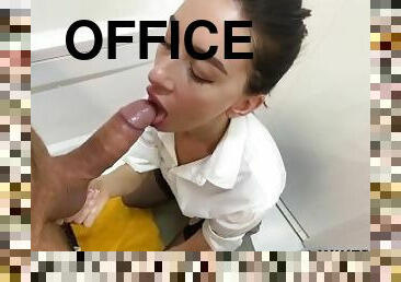 office worker seeks promotion with deep blowjob to boss
