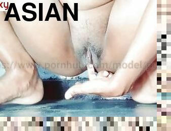 asiatisk, fisse-pussy, fingering, tante