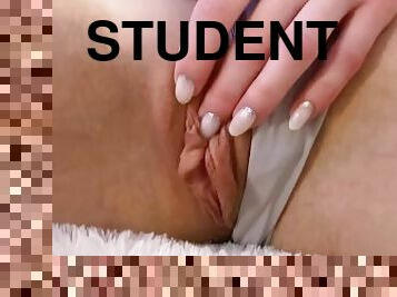 clitóris, masturbação, orgasmo, cona-pussy, estudante, excitante, sozinho, molhado