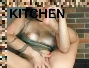 Latina makes pussy wet and squirts on kitchen counter