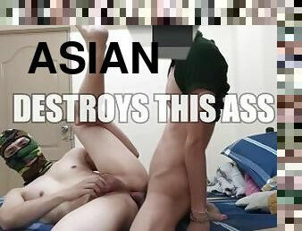 Asian military big cock fucks bareback