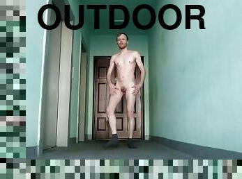 LanaTuls - Full Nude Faggot Slave Slut Walking Outdoor On Public Stairs In House. Jerking and Cum