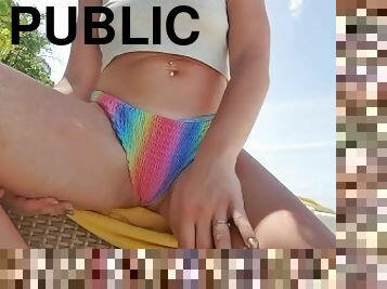 Smoking and open pussy on public beach Horny teen