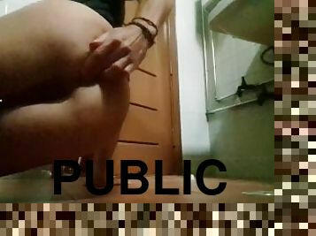 masturbation, public, anal, serrée, attrapée, trou-du-cul