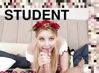 VR Conk Blonde Student Who Sucks For The First Time