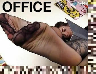 bureau-office, pieds, rousse, parfait, fétiche, en-nylon