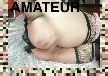 chatte-pussy, amateur, belle-femme-ronde, joufflue, salope, horny, résille, mignonne, solo