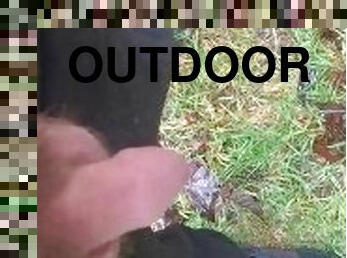 Pissing Outdoors uncut hairy dick