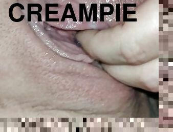 fisse-pussy, amatør, skønheder, creampie, sperm, hvid, våd, brunette