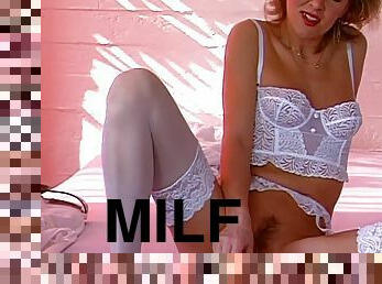 milf, legetøj, tysk, retro, strømper, europæisk, euro, dildo, solo