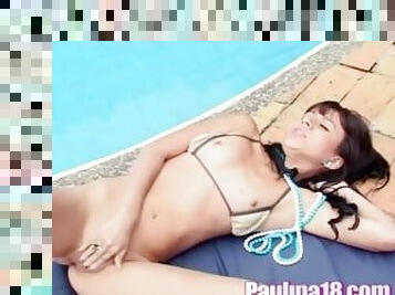 Paulina 18 Rubbing Pussy beside of pool