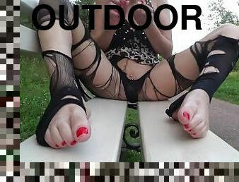Feet and rip nylons fetish Outdoor
