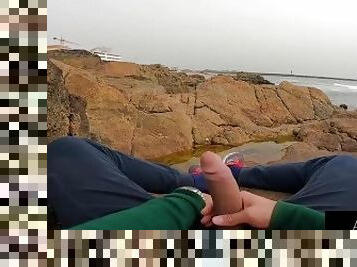 Public Beach Wank thick cum shot by the ocean part 2