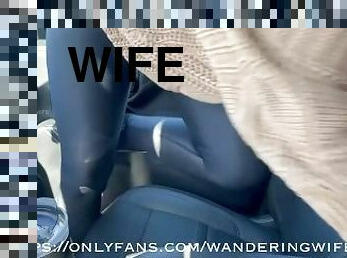 WanderingWife fucks huge BBC bare in backseat in front of cuck hubby!