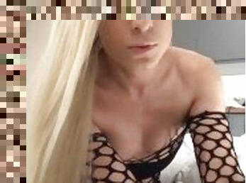 Blonde Bombshell Showing Ass In Black Fishnet Outfit ????