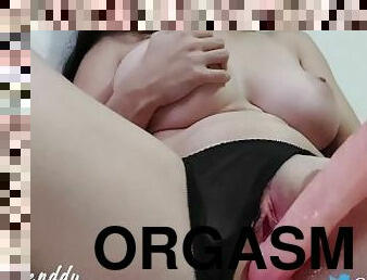 lielās-krūtis, masturbācija-masturbation, orgasms, vāverīte, strūkla, spēļmanta, beigšanaiekšā, melns, biksītes, sperma