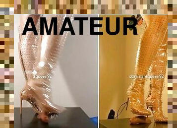 amateur, ejaculation-sur-le-corps, couple, pieds, ejaculation, bottes, dure