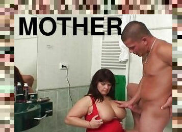 Fat girlfriends mother riding dick in the bathroom