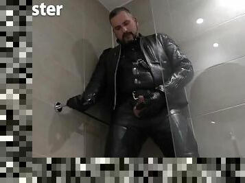 Leather dilf pisses in the shower from uncut cock PREVIEW