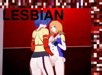 lesbienne, doigtage, anime, hentai, 3d, fétiche