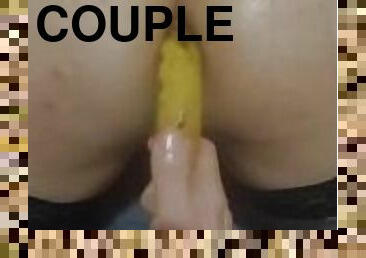 Couple Banana anal play