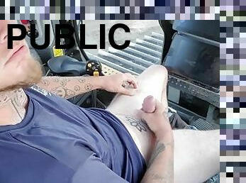Risky public masturbation in the dozer at work