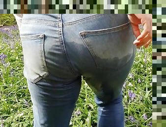 pisser, public, écolière, amateur, culotte, collège, blonde, fétiche, jeans, humide