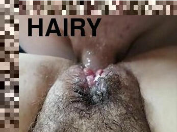 Super hairy BBW Milf close up creampie and cumshot.