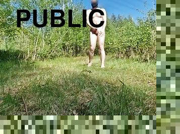 masturbieren, nudist, im-freien, öffentliche, dilettant, beule-schuss, junge, allein, wald, exhibitionist